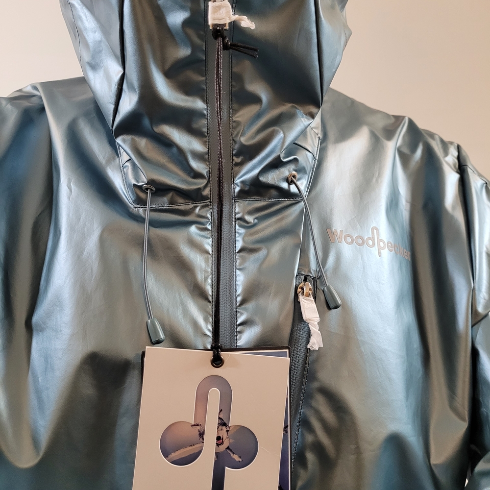 Metallic Teal Hooded Rain Jacket - Picture 2 of 12